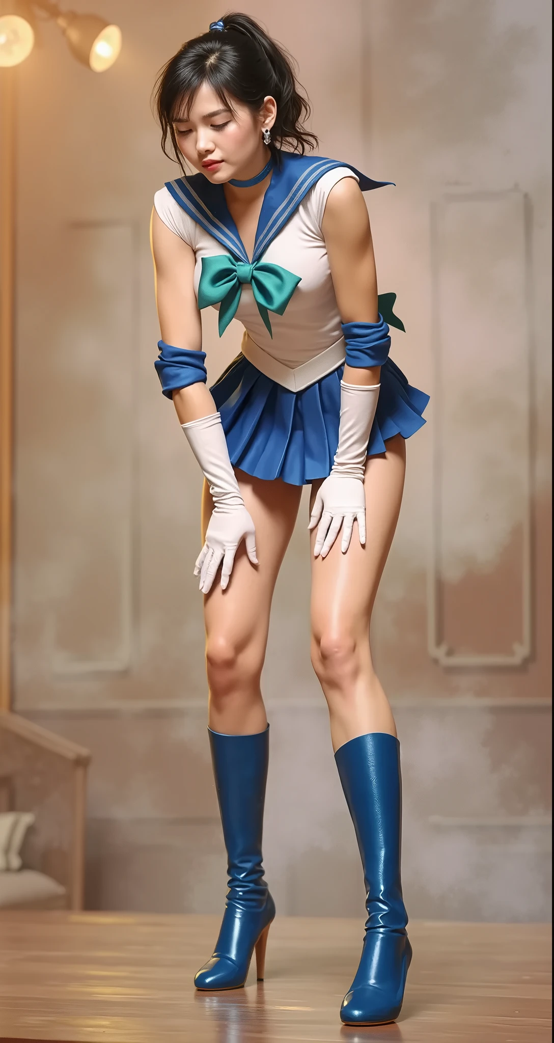 (((Sailor Mercury))), Bluish short hair, blue elbow pads　White long gloves, (Sailor Warriors　Sailor Warriorsのコスチューム:1.47), (The leotard is white:1.7), Blue collar, Sailor Warriorsの胸リボン, The costume is tight against the skin,  girls, (blush), ((Slender figure　Beautiful Skin)), Highest quality, High resolution, masterpiece, (Beautiful vagina), (With a 30-year-old mafia man, penis:1.4), Complete limbs, (Mating press:1.2), 1 Beautiful Girl, ((((penis enters vagina)))), (Beautiful crotch), Spread your legs, ((Binding, Restrained by rope:1.4)), Sailor Warriors fuck a guy fully clothed, (((Such a cute little face)))