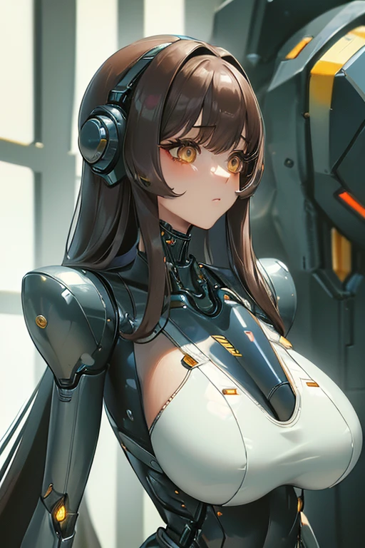 (masterpiece),(Highest quality),(Super detailed),(Best illustrations),(Best Shadow),(Absurd),(Detailed Background),(so beautiful), 16K, 8K, 4K,(Best Shadow),robotization,woman ,big bust,Robot Joint ,Metal skin,Black robot Suit,long hair,a black robot suit that covers the whole body,robot hand,cyber bodysuit,mecha head,(Detailed hands and fingers:1.2),Ball joint robot body,doll joint,beautiful face,beautiful robot girl,robotic eye,robotic hands,(no more human skin),android girl,cyborg girl,F cup, sexy body,(machine made joints:1.2),(machanical limbs:1.1),(blood vessels connected to tubes),(mechanical vertebra attaching to back),(mechanical cervial attaching to neck),Noir(NIKKE),no messy picture style,no emotions