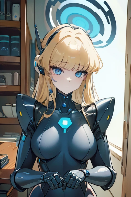 (masterpiece),(Best quality),(Very detailed),(Best illustration),(The best shadow),(It's absurd),(Detailed background),(So beautiful), 16k, 8k, 4K,(The best shadow),Robotization,female ,big breasts,Robot Joint ,Metal skin,Black robot suit,Long hair,Black suit covering the entire body Robot hand,Cyber Bodysuit,Mecha Head,Robotization, Transform into a robot,(Hands and fingers are depicted in detail:1.2),Perfect anatomy,Cybernetic Girl,Sci-Fi Armor,cyborg girl,The wires are connected to the back of the main unit...,No exposed skin,(A face carved like a robot),A neck made of wire,USB port next to the neck,visor,chrome skin,no messy picture style,brainwashing,empty eyes, ((No expression,erasure of emotions)),asuma tokki(Blue Archive)