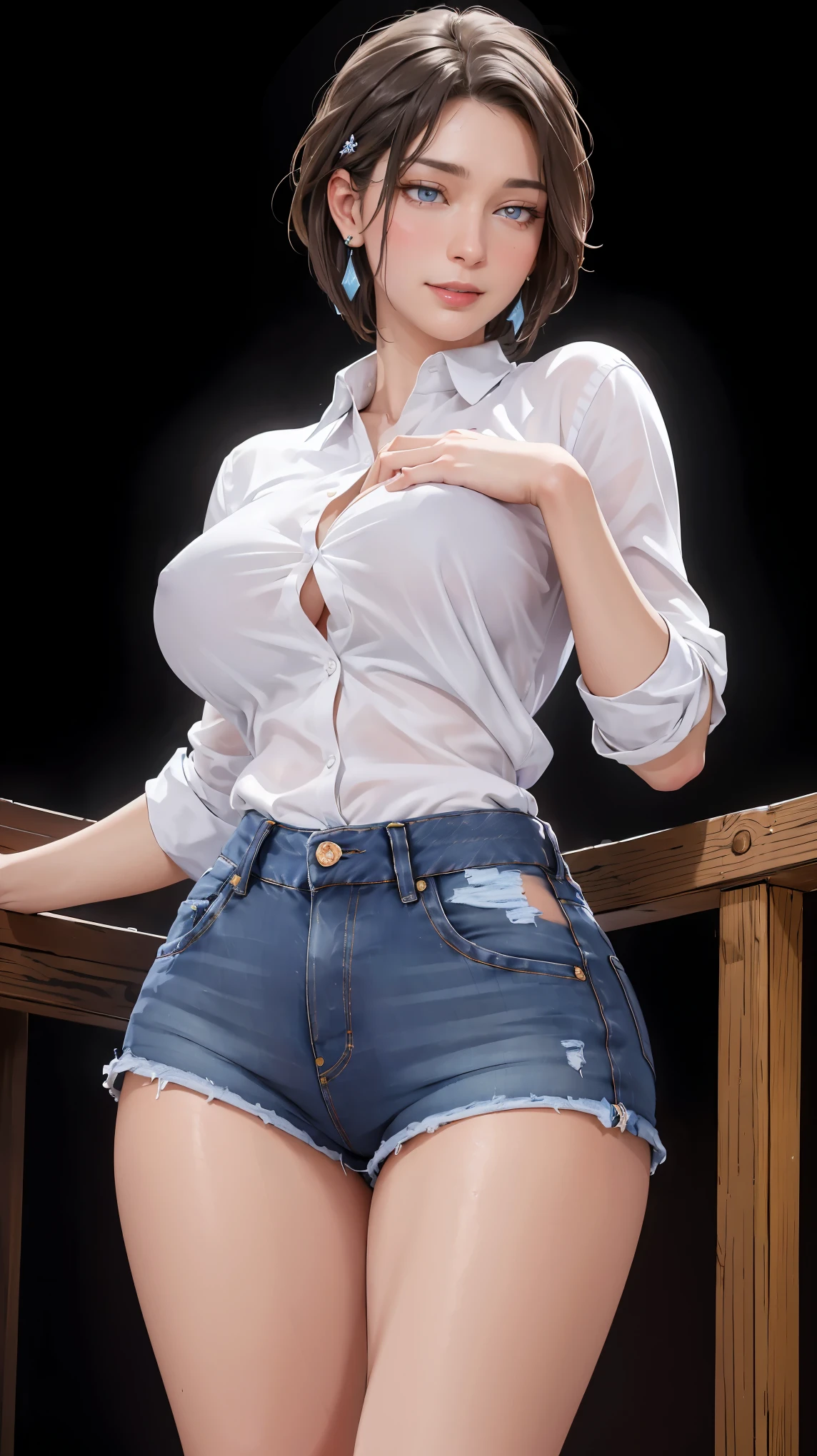 (((完美figure,figure,solo, White and tender skin,(((Cyberpunk,Pink hoodie,denim shorts ))),(((min-jijang, medium hair, blonde hair,blue eyes ,))),((masterpiece)),high resolution, ((Best quality at best)),masterpiece,quality,Best quality,((( Exquisite facial features,Looking at the audience,There is light in the eyes,(((Smile,confidence))),型figure:1.7))),(((Light and shadow,Huge breasts))),(((Looking at the camera,black background,from below))))