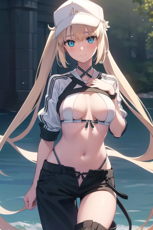 Artoria caster summer, summertoria, swimsuit, (black bottom, black pants:1.1), (bare one leg, bare one boot:1.2), (shirt), (cap:1.2),
BREAK looking at viewer,
BREAK (embarrassed:1.2), (blush:1.2), smile,
BREAK outdoor,
BREAK cowboy shot, from front,
BREAK (illustration:1.3),
BREAK (masterpiece:1.2), best quality, high resolution, unity 8k wallpaper, (illustration:0.8), (beautiful detailed eyes:1.6), extremely detailed face, perfect lighting, extremely detailed CG, (perfect hands, perfect anatomy),