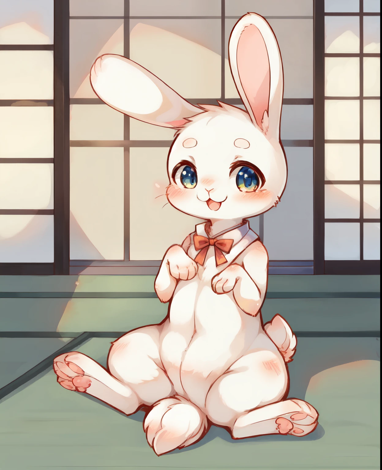 master piece kemono, solo,
furry, feral, Japanese white rabbit, 
detailed body fur, white fur, cute,
rabbit paws, rabbit feet, scut tail of rabbit,