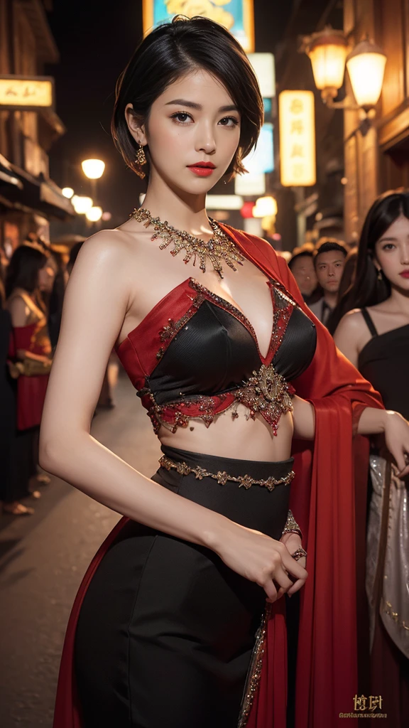 nsfw, 8k, best quality, highres, realistic, real person, A dynamic scene of a female model walking confidently down a runway, surrounded by a large audience under bright lights. The model is elegantly dressed in a high-fashion outfit, with the spotlight focused on her. She exudes confidence and grace as she strides forward. The audience is captivated, and the atmosphere is vibrant and glamorous, capturing the essence of a high-end fashion show. Anchor-print blouse, midi skirt, boat shoes, Big breasts, cleavage, beautiful legs, long beautiful legs, beautiful waist, exposed belly button