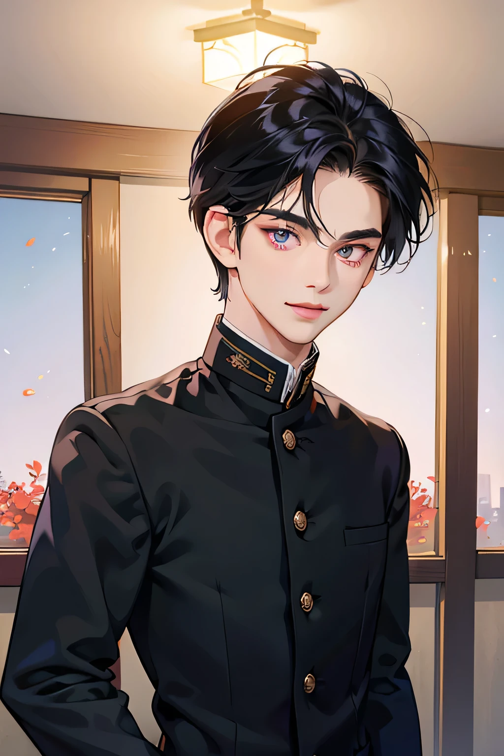 <lora:BIW:0.6>, FH, Masterpiece, best quality, sharp, contrast, realistic drawing, tall black haired man, short hair,
<lora:Gakuran:0.75>, Gakuran, a man in a black gakuran and pants standing with his arms crossed , man wearing the gakuran, golden buttons