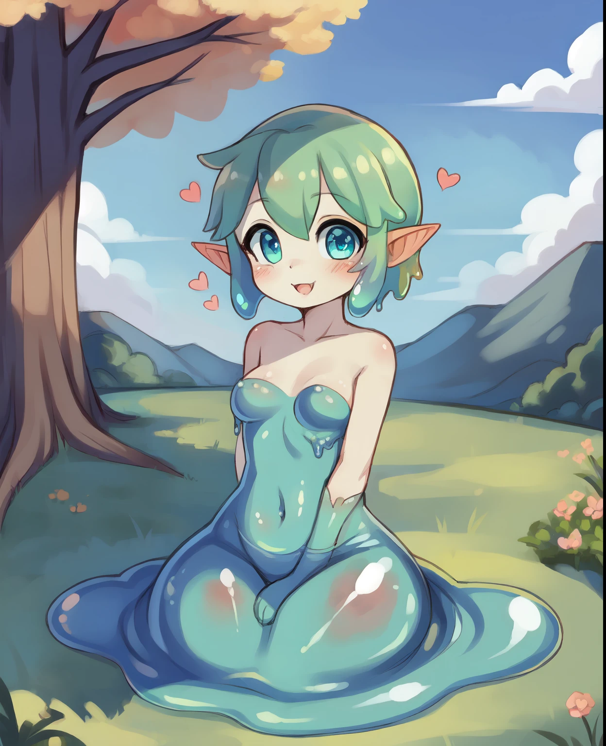 (masterpiece, best quality), 1girl,  Cyan Dutch Fishtail Braids, flat chest,  fairy girl, water fairy, in a lake,