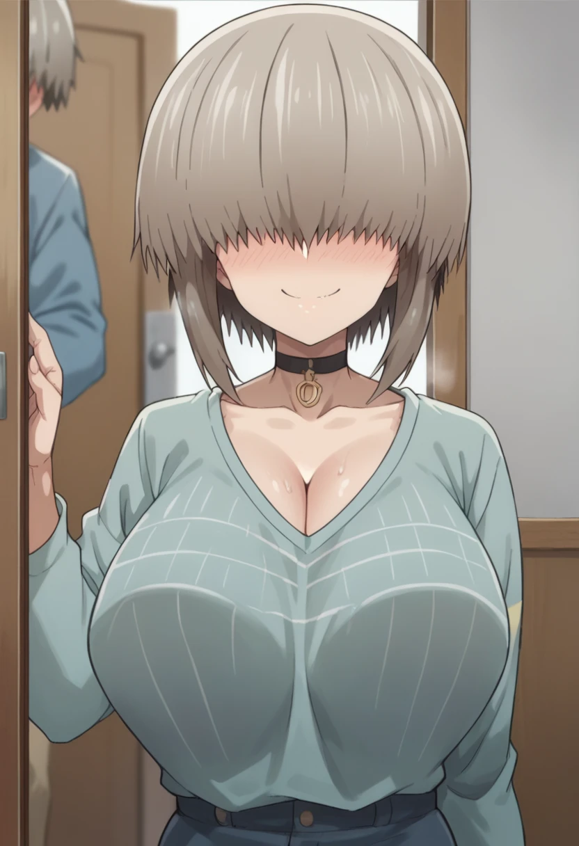 Yanagi Uzaki，Perfect body,In heat、nausea，Huge breasts，Super big breasts，Seduction at the Door，Apartment，Choker on neck，Grinning，Blushing with excitement，Vulgar smile，Having sex