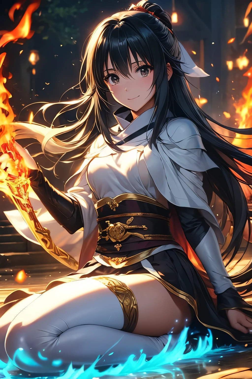 （（（ＳＦＷ、Highest quality、First Class、masterpiece、Normal body、8k、Detailed face、Ultra-precision、Normal hand、Normal finger、Highest、Takumi）））、SIZUE-izawa、Shiz、Black Hair、Lord of the Flames、-That Time I Got Reincarnated as a Slime-、Petite、Big Breasts、Tight costume、Full body view