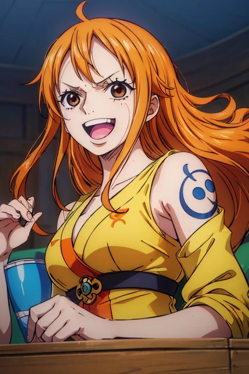  (Best Quality, 4K, 8k, High resolution, masterpiece:1.2), Super detailed, (Realistic, photoRealistic, photo-Realistic:1.37) ,Generate a realistic anime style of Nami from One Piece,Must be made in an anime style,A girl with very pale orange-yellow hair,Beautiful brown eyes,moon,Forest,Ninja,Throwing Shuriken,Large Breasts,Beautiful Hair ,アートスタイルはCharmingなアニメスタイルに似ている. rendering. To enhance the visual effect, Add HDR, 超High resolution, Studio Lighting, Ultra-fine painting, Sharp focus, 物理ベースrendering, Very detailed explanation, professional, Vibrant colors, ボケはなく安定拡散professionalンプトを、Please enter as is, Do not use prefixes or punctuation marks,Her hair is bright orange、Nami tattoo on left shoulder、(((Best Quality))), ((Super detailed)),((masterpiece:1.5)), Detailed Photos, smile, sexy, (Best Quality: 1.4), (One Girl), Beautiful Face, (Orange Hair, Long Hair: 1.2), Beautiful Hairstyle, Beautiful details in the eyes, (Realisticな肌), Beautiful Skin, Beautiful lipstick,Beautiful Lips,Absurd, Charming, 超High resolution, High image quality, (Sexually excited:1.5),Perfect fingers,Perfect limbs,Perfect Fingers