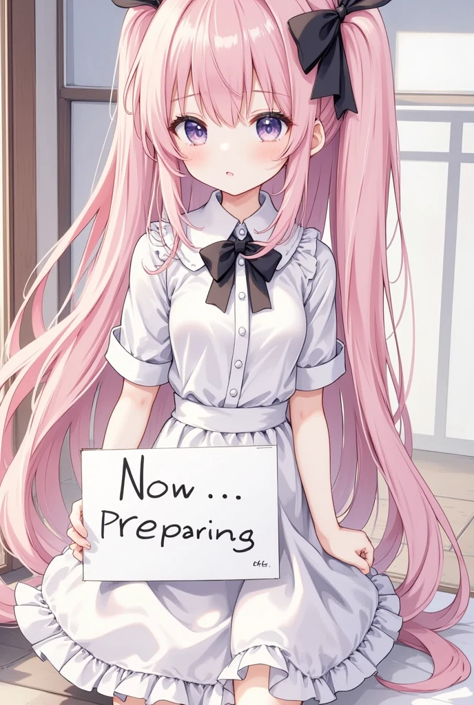 1 girl,fuwafuwa mix,having a sign written "Now preparing...":1.6,
