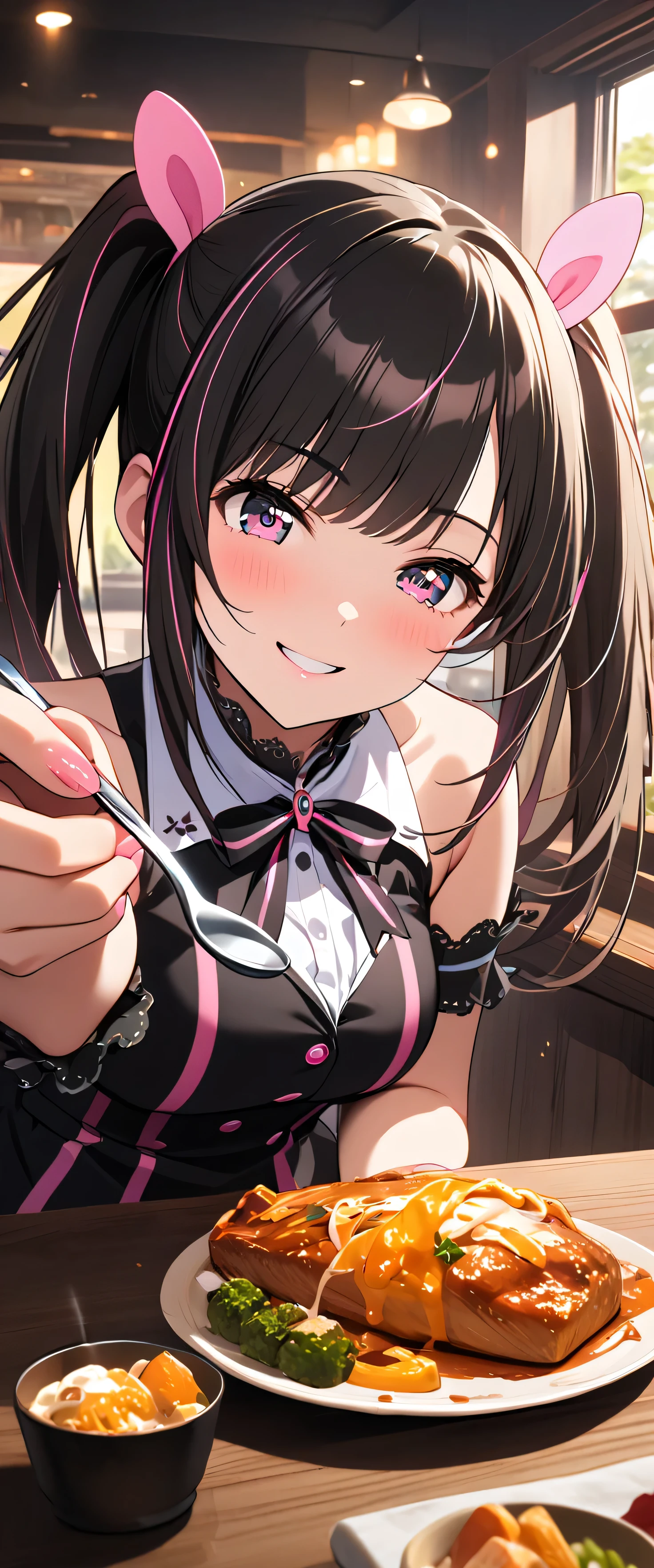 looking ahead,from above,slouch,handjob,side view,face focus,open mouth,tongue out,cum on tongue,Licking the penis,(1girl,Beautiful girl),((Slender,Small breasts,Baby Face,S,)),looking at viewer,Black Hair,bangs,two side up,Gray Eyes,Drooping eyes,slit pupils,narrow eyes,,Short sleeve shirt,Checked tie,Checkered Skirt,Beautiful and detailed anime art,Mischievous smile,Dimly lit room,Simple Background,Gray background,Low lighting