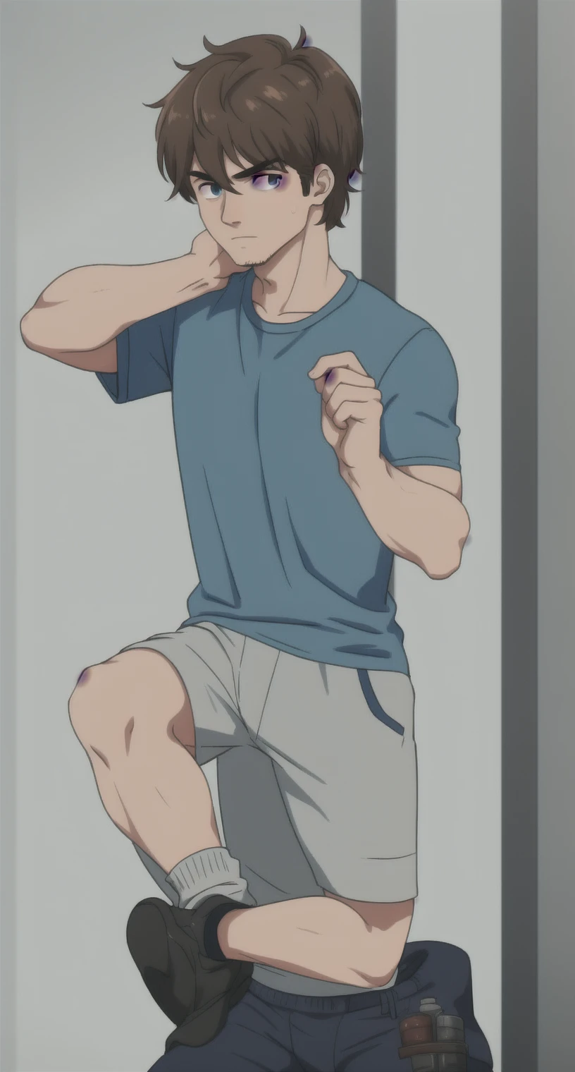 score_9, score_8_up, score_7_up, 2boys, solo focus, source_anime, BREAK, bangs, hair between eyes, (20 years old boy:1.3), short spiked hair, short hair, short bangs, standing, BREAK, Swim suit, speedos, Athlete, slim, sweat, wet, His rival is staring at his crotch, bulge, He is being watched, BREAK, faceless male, He is staring other man's crotch, Close range, Rough breathing, BREAK, in pool side, light coming in, BREAK, yaoi