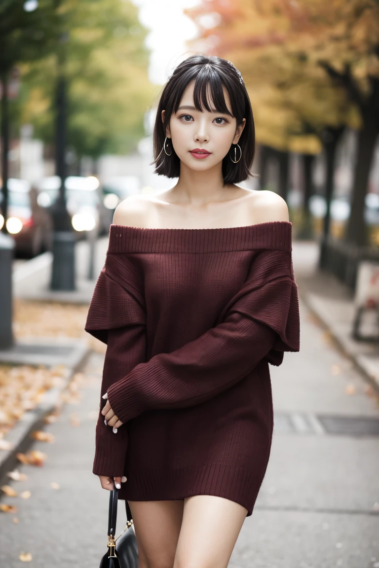 35 year old neat married woman、Autumn off-the-shoulder fashion