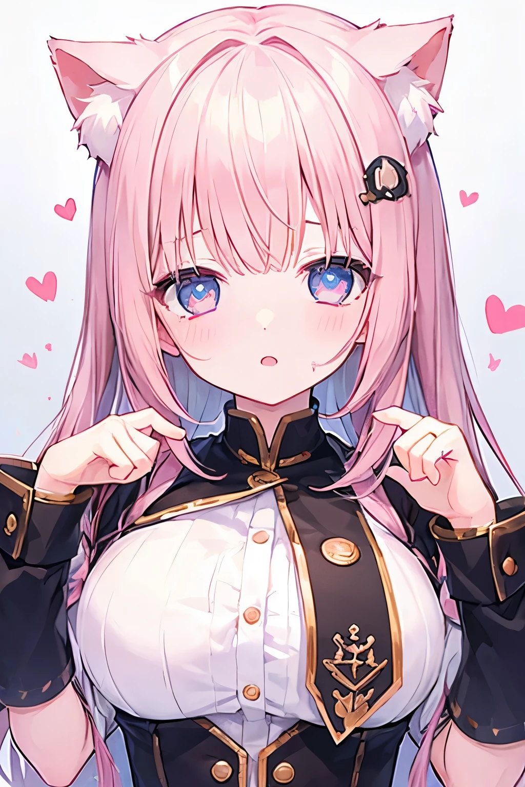 NSFW,Navy Uniform、、Light pink hair,Very beautiful and Shining Eyes、Shining Eyes、1 girl、Large Breasts、cat ears、((((()))))、heart❤、((sweat、vapor)）