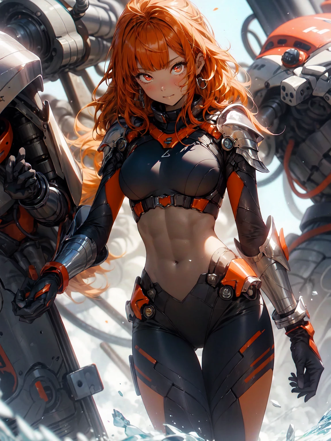 beautiful detail한 소녀, Clear and beautiful, radiant skin, girls, femele, young, 20yo, bobbed hair, short-hair, beautiful detail hair, (((Dark, Dark Night, deep night))) ((oriental iron armor, costume point color: orange, Innocent style without skin exposure)) beautiful detail, tiny boobs, Very good 8KCG wallpapers, very fine 8K CG wallpaper, watercolor (medium), female warrior, (((cat ear ))), (((Natural background, mountains, wood, cliff, rock formations))), ((plein air)),