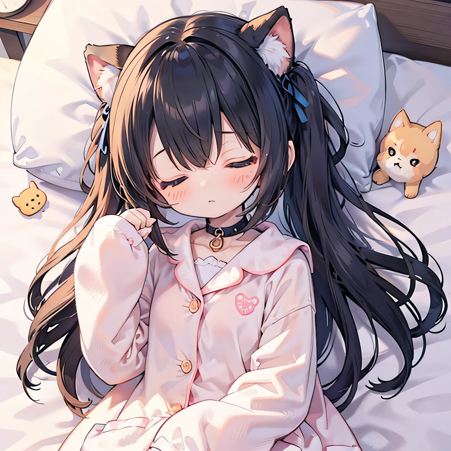 (masterpiece,Highest quality:1.2),cute anime characters、Brown bob hair、black eye、Big round eyes、anime girl,laughing out loud,looking down,full body,Cute body、pajamas、bed、Sexy pose、HQ、high resolution、