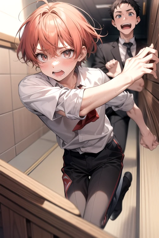 score_9, score_8_wonderful, score_7_wonderful, sauce_anime,JUJUTSU KAİSEN,Double-sided Sukuna,Male Focus,1 male,No pants,Auction,On all fours,Red tie,blazer,Place your hands on the floor,penis,Leash color,View your viewers,Squat,humiliation,Obedience,slave