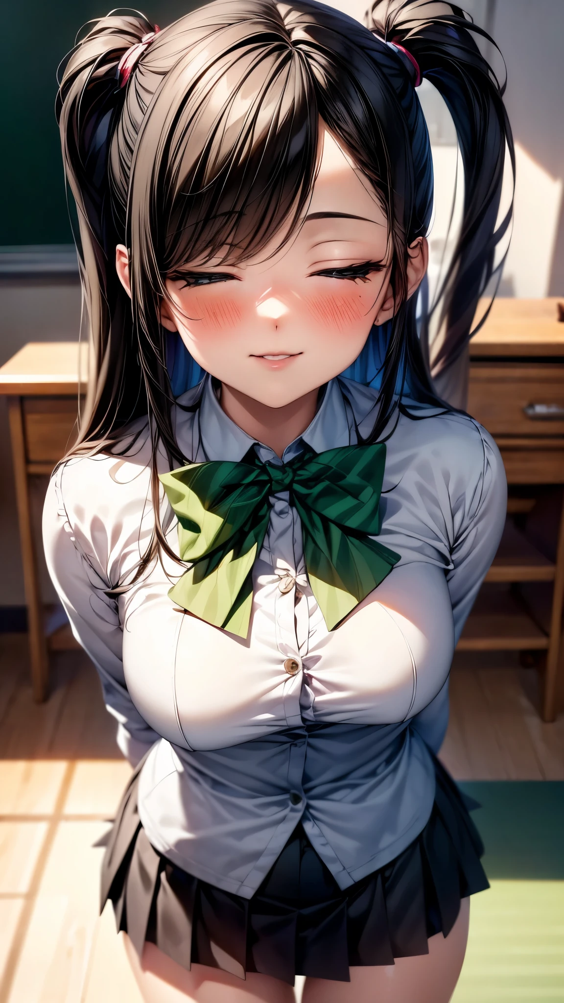 NSFW,((1man with 1woman,Having sex)), Lying down,all-fours,vaginal,SEX,bared  chest,show off nipple,Revealing clothes,Rin Shibuya, Black hair, (Green eyes:1.5), Long hair, Blake Black Skirt, Black socks, Collared shirt, green necktie, knee high, Long sleeves, Miniskirt, neck tie, Pleated skirt, School uniform, Shirt, Skirt, sox, Striped, stripe tie, White shirt, wing collar