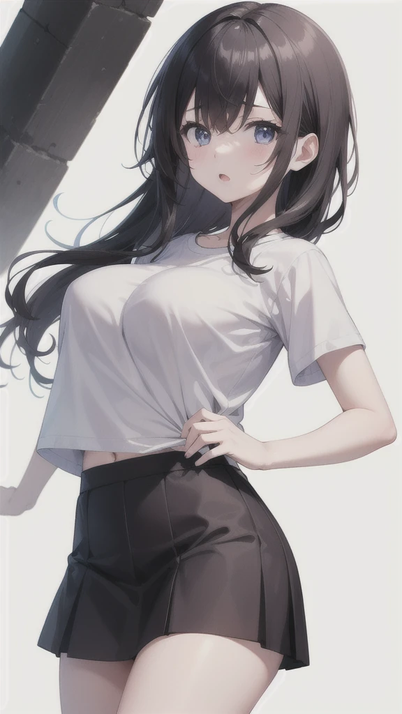 1girl, solo, white polo shirt, white sneakers, tennis wear, white miniskirt, masterpiece, best quality, realistic, hyper-detailed, (shiny skin, sweaty:1.4), absurd, looking at viewer, short black hair, brown eyes, slender, dynamic lighting, high resolution, sharp focus, depth of field, detailed eyes, sharp pupils, realistic pupils, (small breasts:1.6), (thick thighs:1.0), outdoor, sky