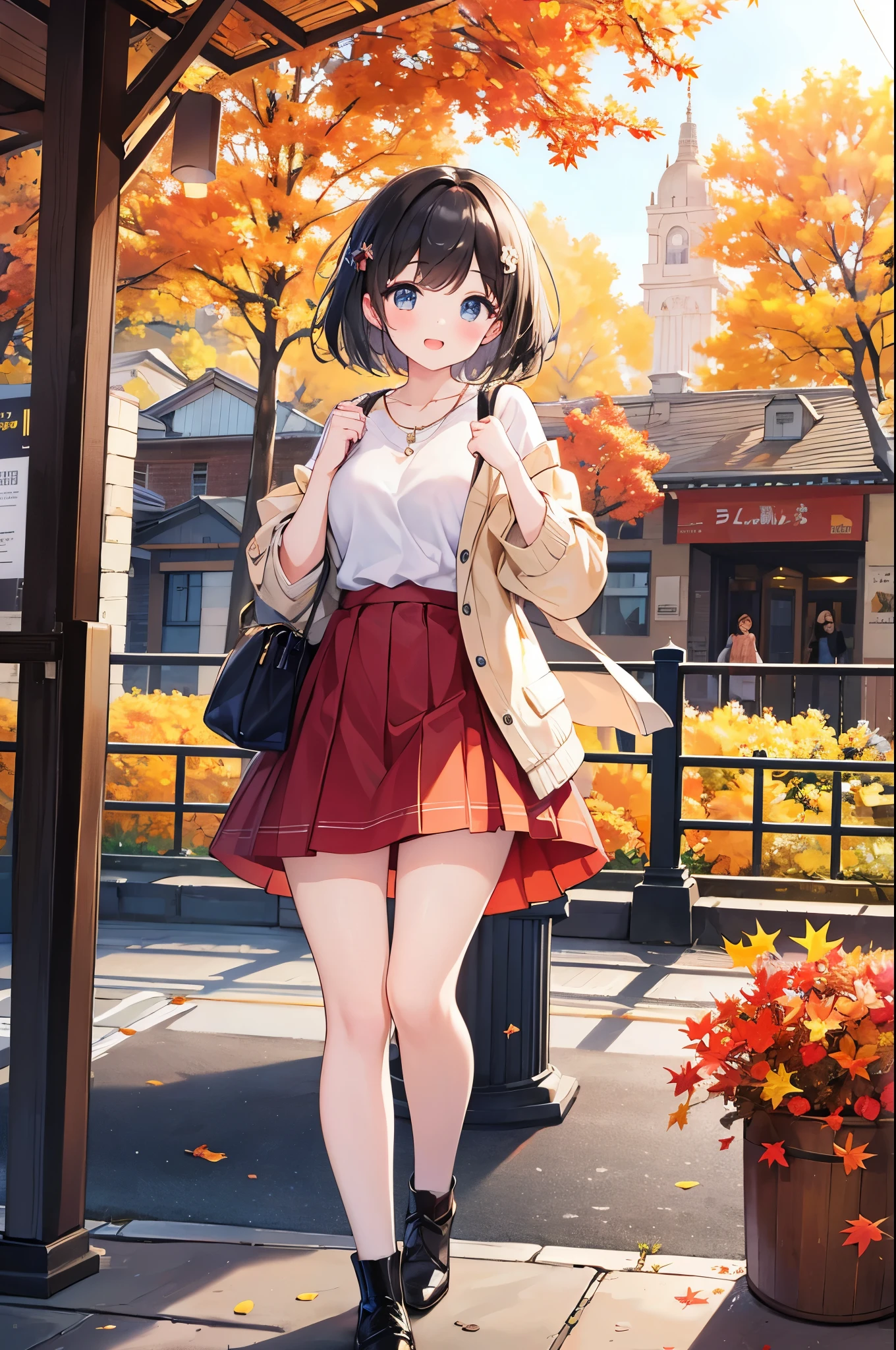 Super Best masterpiece, 16k, Highest quality, Ultra-high resolution, Cute Girls, Autumn scenery, Going out, Feeling excited, It&#39;s a nice day today, It seems like something good is going to happen