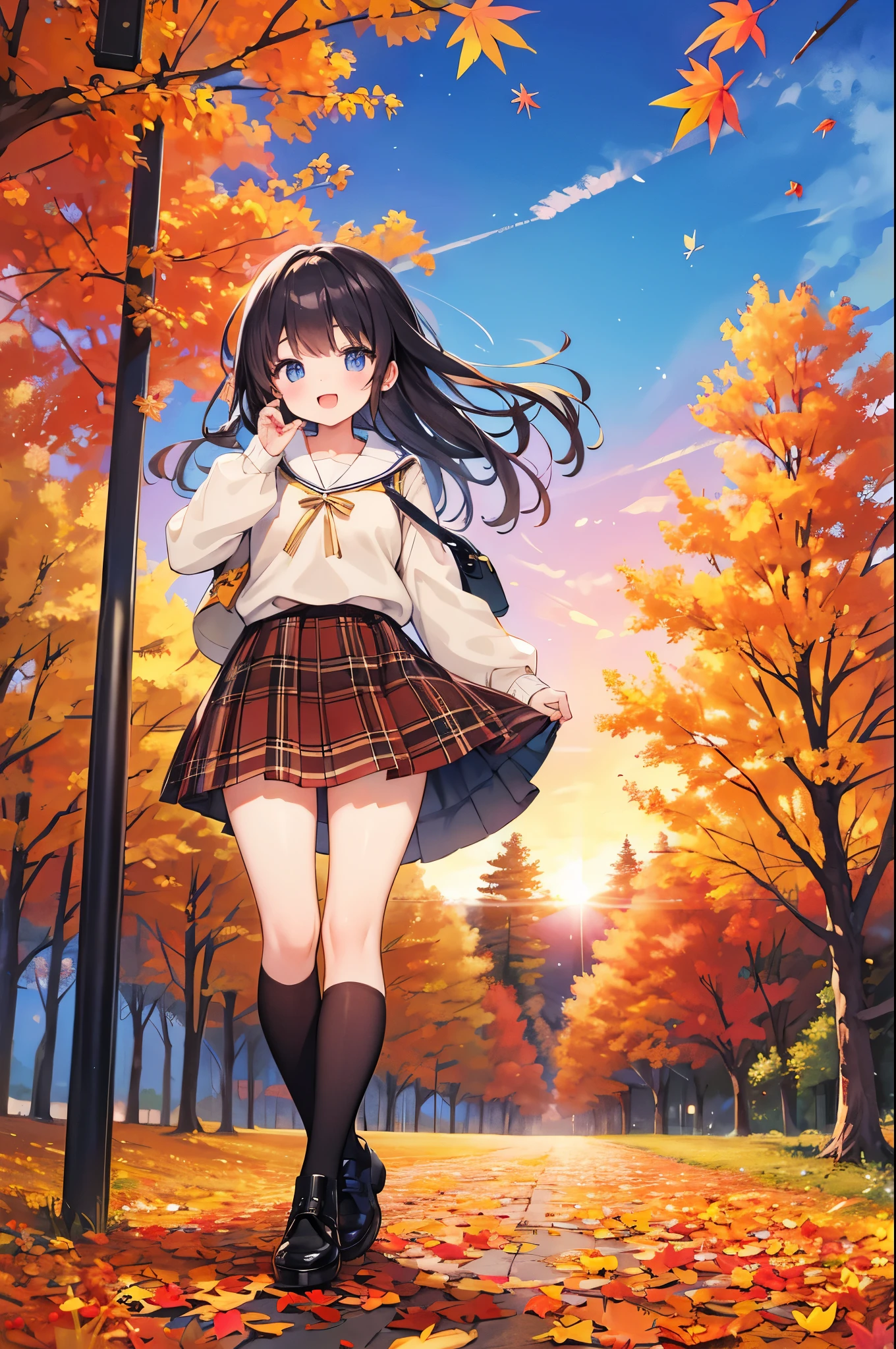 Super Best masterpiece, 16k, Highest quality, Ultra-high resolution, Cute Girls, Autumn scenery, Going out, Feeling excited, It&#39;s a nice day today, It seems like something good is going to happen