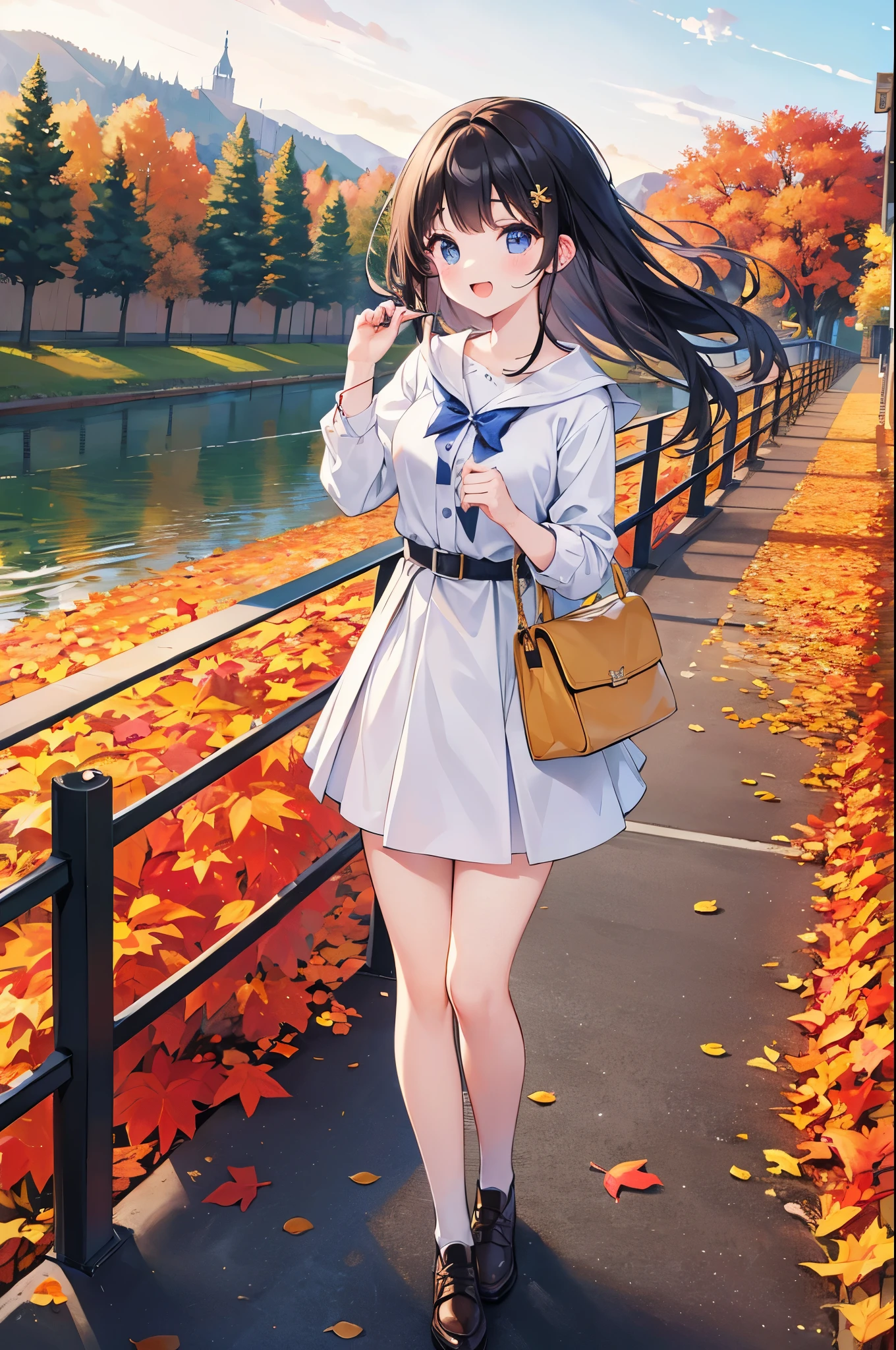 Super Best masterpiece, 16k, Highest quality, Ultra-high resolution, Cute Girls, Autumn scenery, Going out, Feeling excited, It&#39;s a nice day today, It seems like something good is going to happen