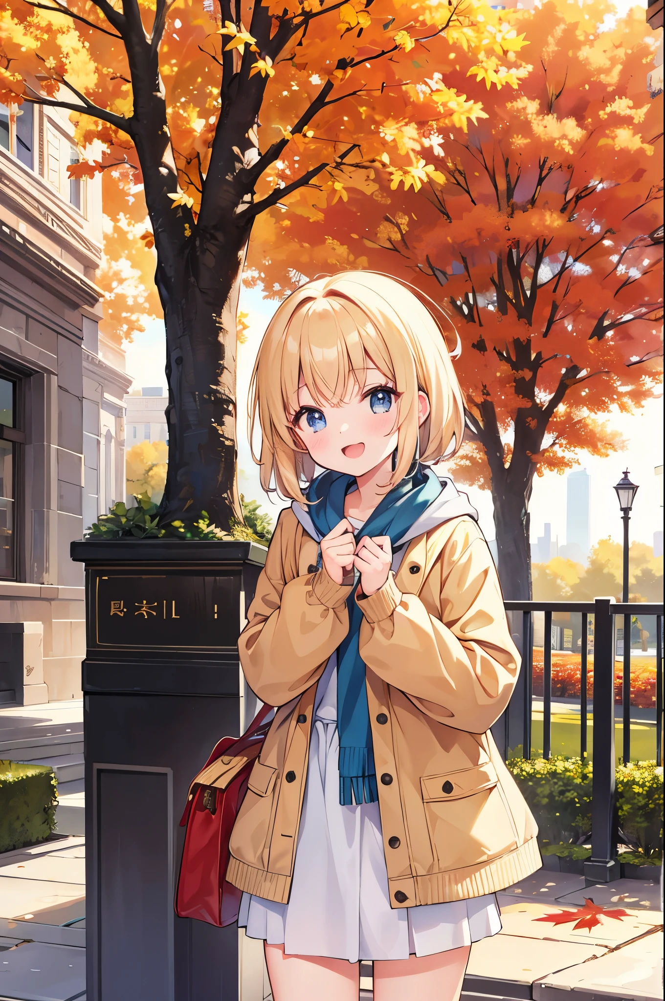 Super Best masterpiece, 16k, Highest quality, Ultra-high resolution, Cute Girls, Autumn scenery, Going out, Feeling excited, It&#39;s a nice day today, It seems like something good is going to happen