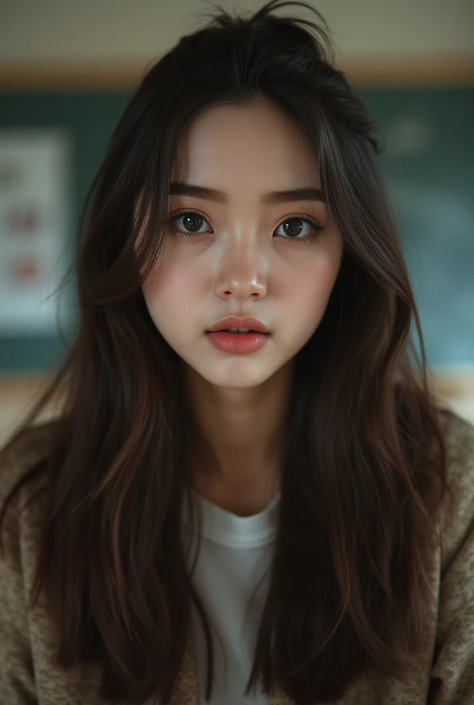 young woman with, full body, at school, beautiful detailed eyes, beautiful detailed lips, extremely detailed eyes and face, long eyelashes, cinematic lighting, muted colors, realistic, photorealistic, 8k, high quality, masterpiece