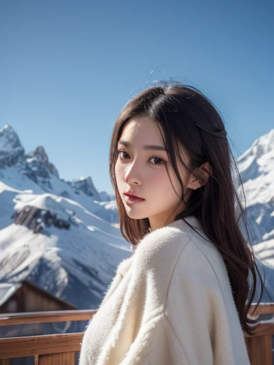 ((masterpiece)),Best Quality, figure, dark, One girl, In the wild,High Mountain,Snow-capped mountains in the distance々, city, Beautiful fine details,  Beautiful detailed hair,