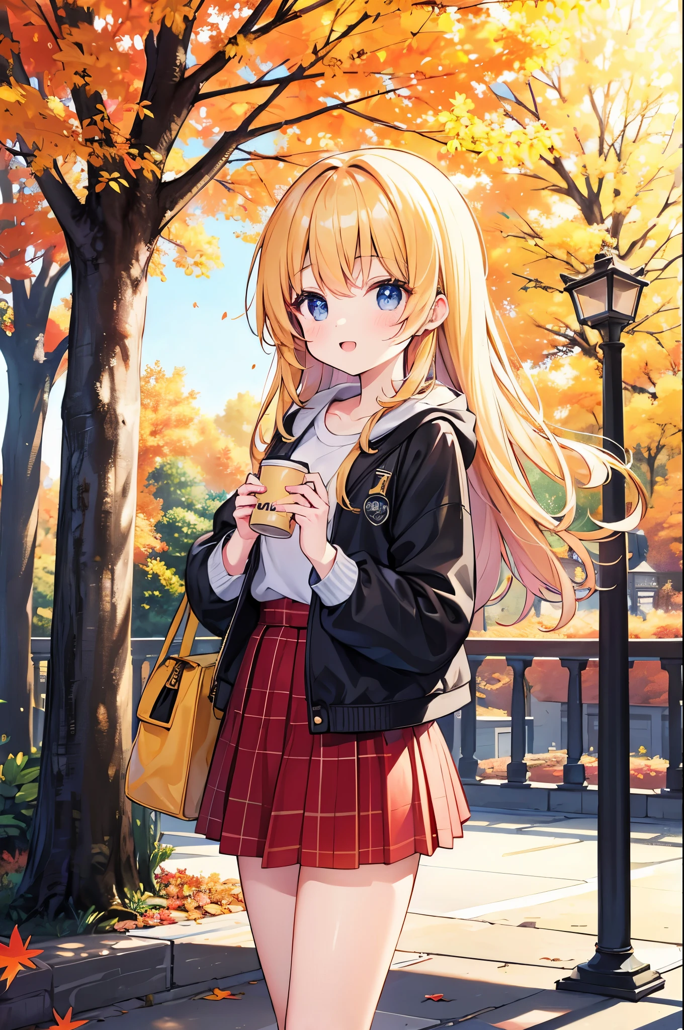 Super Best masterpiece, 16k, Highest quality, Ultra-high resolution, Cute Girls, Autumn scenery, Going out, Feeling excited, It&#39;s a nice day today, It seems like something good is going to happen