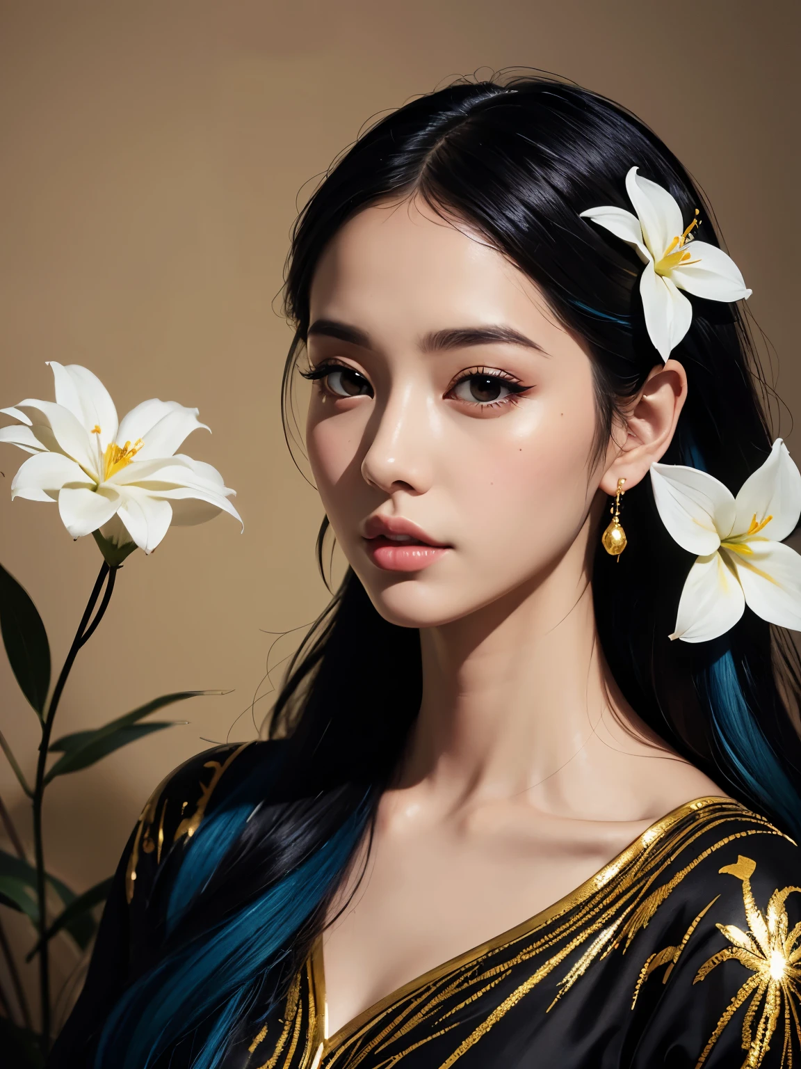Chiaroscuro Technique for Elegant Illustrations , Retro and nostalgic ,There are silk-like flowers around the body, Painting, By Hannah Dell, author:Harumi Hironaka, extremely soft colors, Vibrant, pastel, Highly detailed, Digital Art, High contrast, dramatic, refined, tone, Golden Ratio