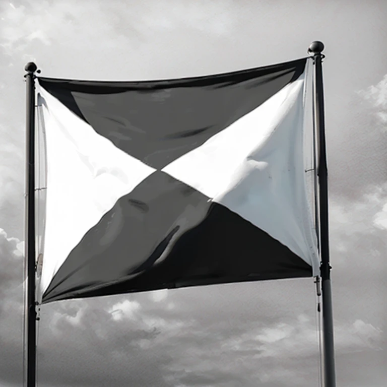 a close up of a flag on a pole with a sky background, pirates flag, vexillology, navy flags, military flags, designed in blender, flags, gang flags, red and black flags, flag, cloth banners, black & white, digitally painted, sails, black and white color, rendered illustration, rendered image, black and white only, monochrome 3 d model