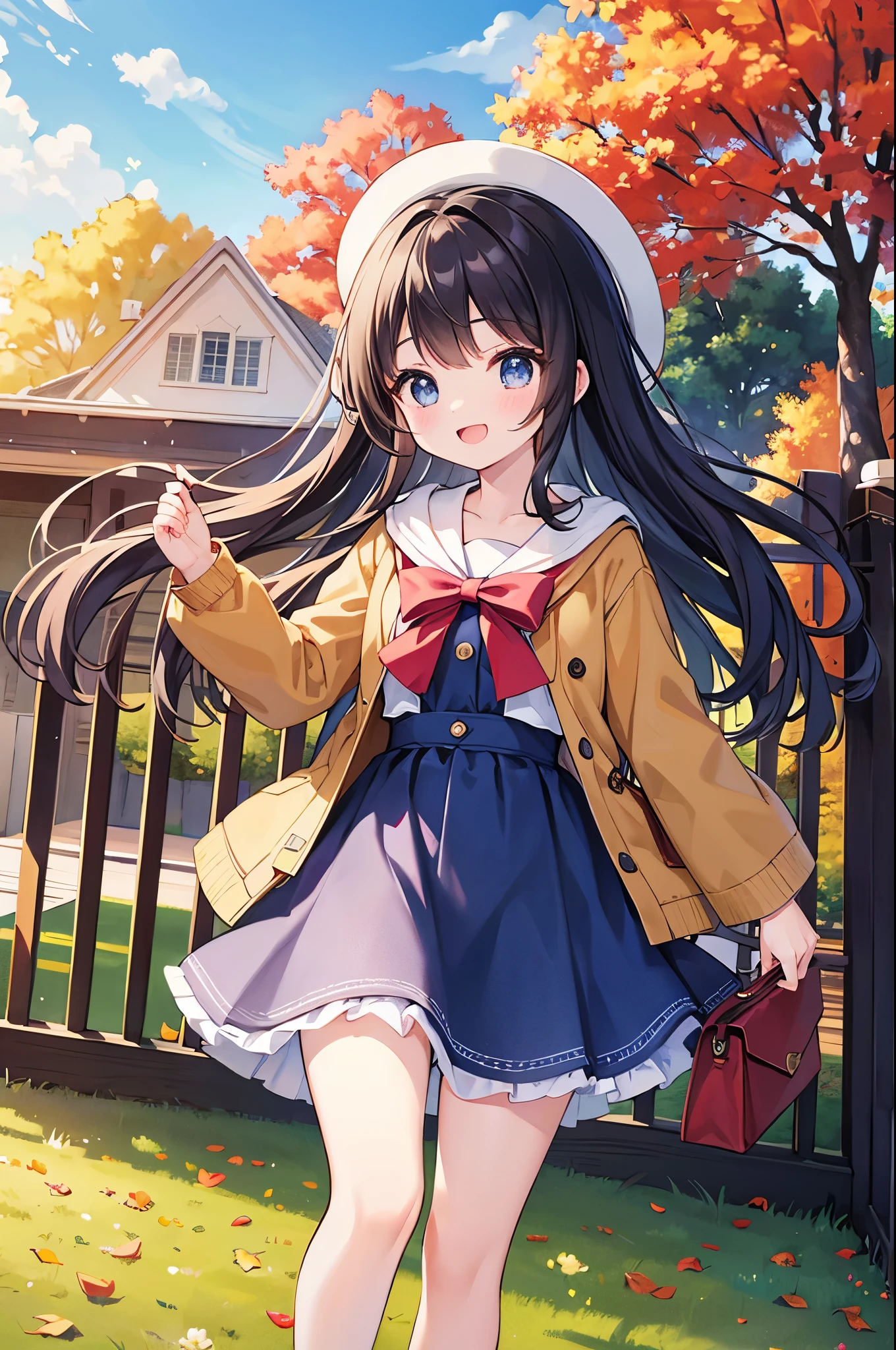 Super Best masterpiece, 16k, Highest quality, Ultra-high resolution, Cute Girls, Autumn scenery, Going out, Feeling excited, It&#39;s a nice day today, It seems like something good is going to happen