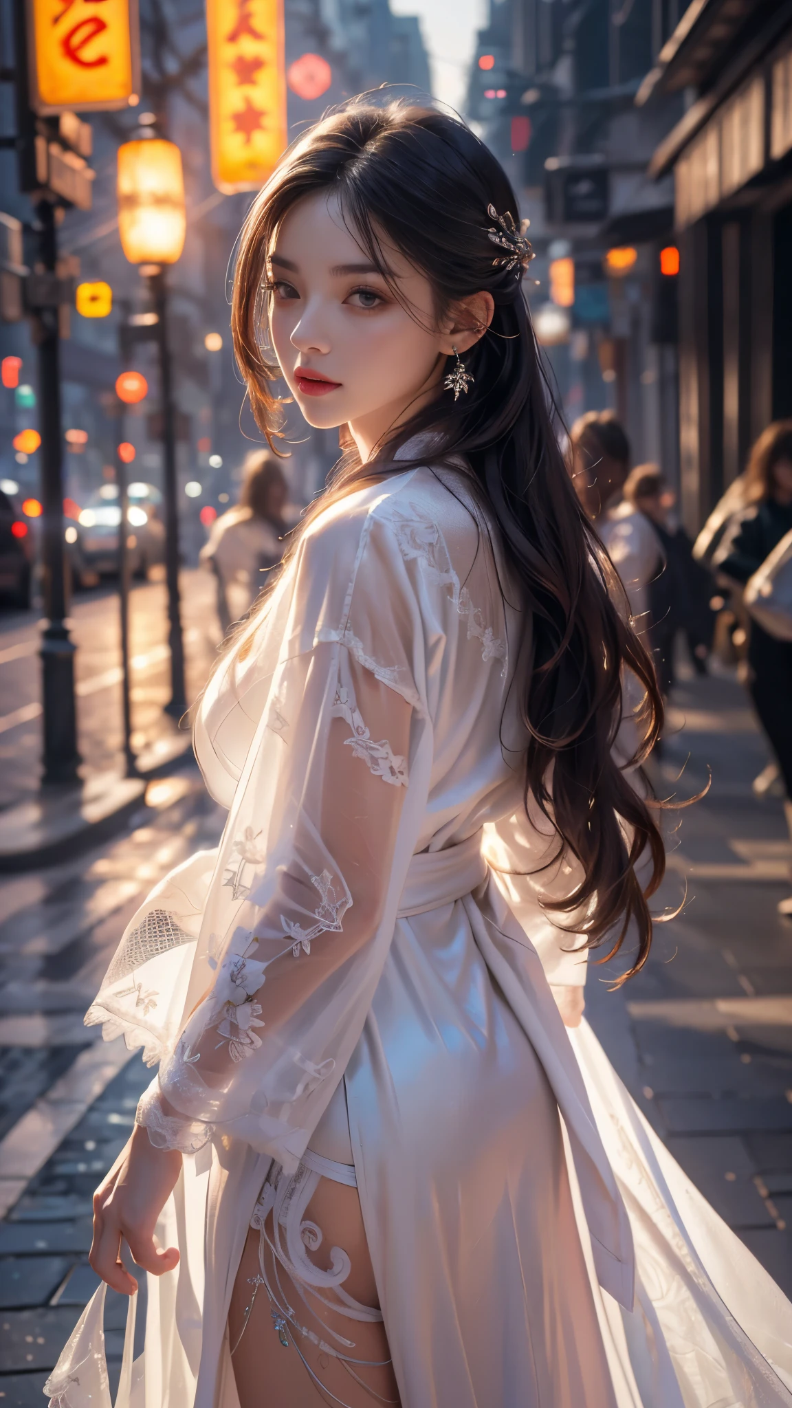 (32k:1.5, Highest quality, masterpiece, Ultra-high resolution), Professional camera work:1.6, Very detailedな肌と顔の質感:1.3, Captivating portrait:1.2, Very accurate, Very detailed, 1 adult female, ((Amazing night view from the rooftop:1.4, The moonlight at night illuminates my body)), (Satin Nightgown:0.7), Incredibly slim body, Fair skin, elegant, Expressions of sadness, (Big eyes that exude beautiful eroticism:0.4, A dreamy look:1.0, I love you with all my heart:0.8, Open your mouth a little, lipstick, Feel the beautiful eroticism:0.9), (Wet dark brown medium length hair), Sensual sitting position, Candles, The chest is medium, Earrings, necklace, bracelet, (romantic, mysterious), Object of admiration, dramatic, Artistic, Innovative, attractive, sense of loss, Sadness, Heartful, Fancy, sense of openness, sense of cleanliness, Special, exciting, Extreme, Tilt, ((Adult charm, Feminine charm, Hair blowing in the wind)