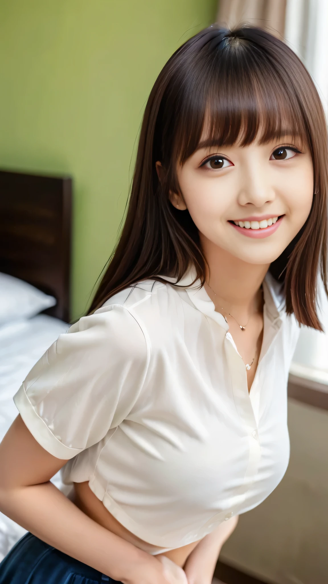 Innocent 20 year old girl、((Oversized white T-shirt,Dramatic poses)),Smile,short-cut,Park background、Raw photo, (8K、top-quality、​masterpiece:1.2)、(intricate detailes:1.4)、(Photorealsitic:1.4)、octane renderings、Complex 3D rendering ultra detail, Studio Soft Light, Rim Lights, vibrant detail, super detailing, realistic skin textures, Detail Face, Beautiful detail eyes, Very detailed CG Unity 16k wallpaper, make - up, (detailedbackground:1.2), shinny skin, Full body、From head to thigh、cleavage of the breast,((getting on all fours、stick out buttocks、Put your hands on the ground))、Nasty sexual smile、Wearing a sailor suit and preparing for sexual intercourse