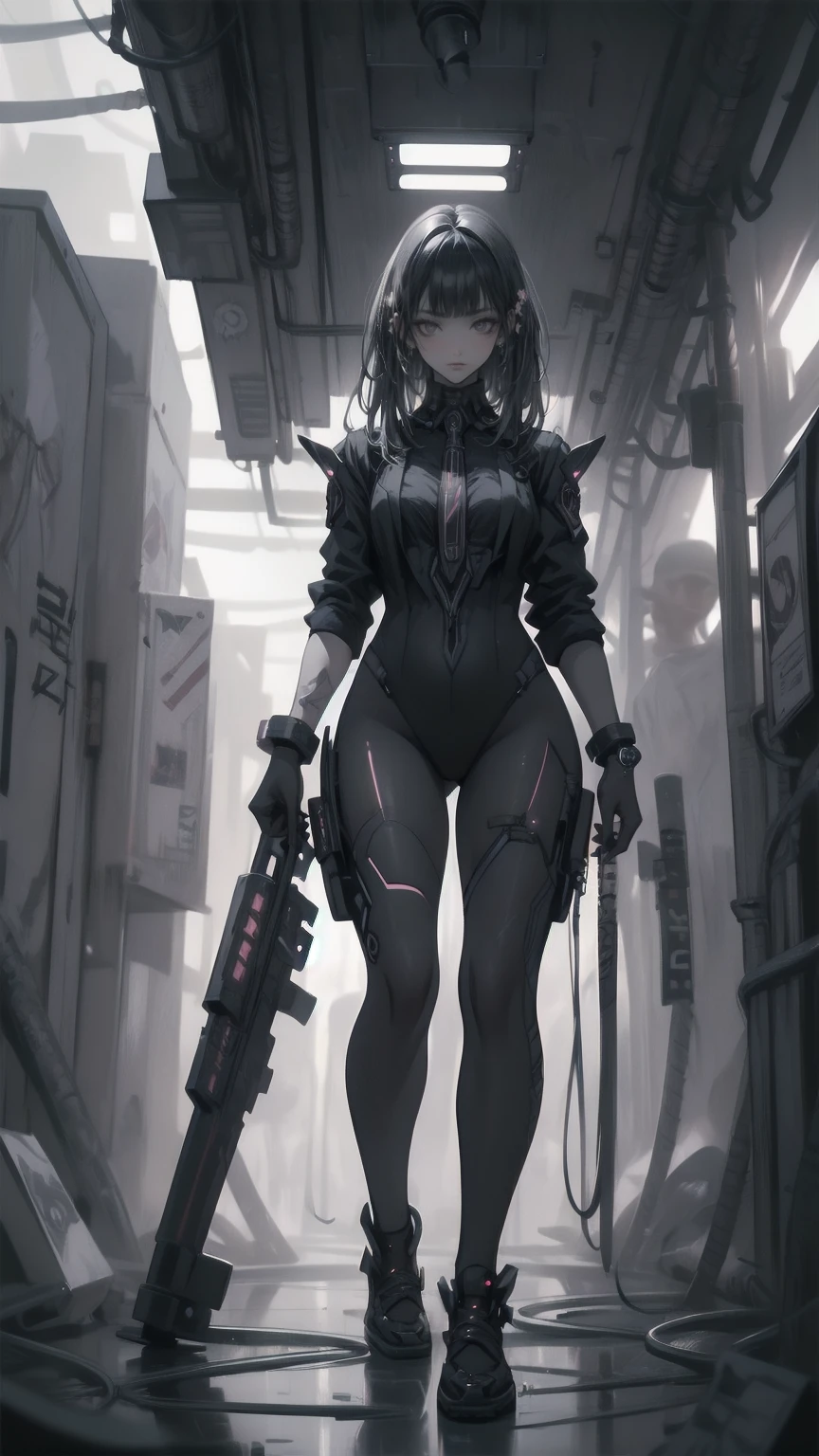 、The whole body is visible、Full body view、Head to toe depiction、beautiful, Luminous futuristic woman, Complex Circuits, Neon-like colors, Cyberpunk Style, Advanced Technology, Digital Art, Advanced Details, Realistic, Dramatic lighting, Dynamic pose, Mysterious, Mysterious, Fascinating
