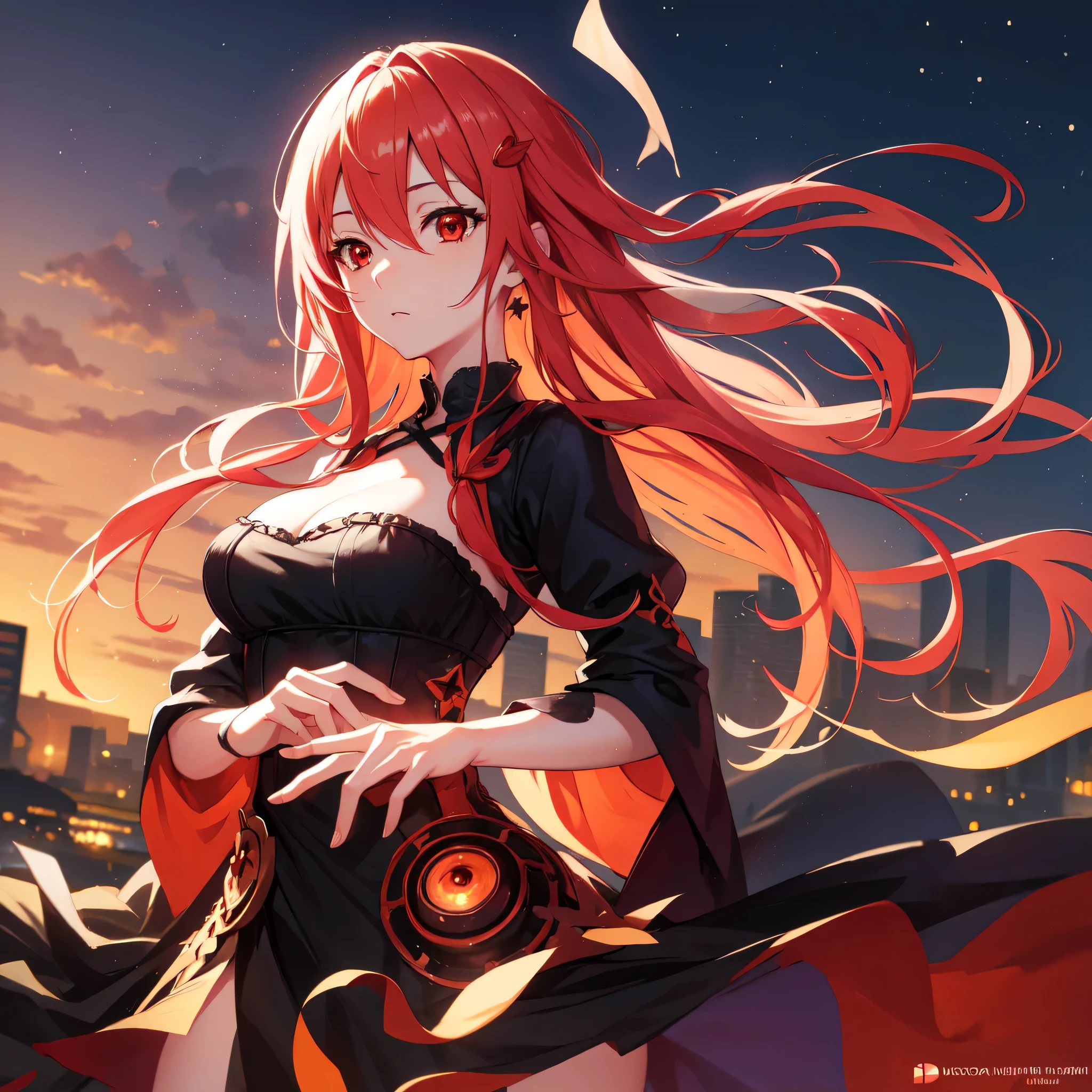 inoriyuzuriha, inori yuzuriha, hair ornament, hairclip, long hair, pink hair, (red eyes:1.5), twintails,
BREAK black dress, dress, strapless, strapless dress,
BREAK night, night sky, sky, star \(sky\), star \(symbol\), city,
BREAK looking at viewer, (cowboy shot:1.5),
BREAK (masterpiece:1.2), best quality, high resolution, unity 8k wallpaper, (illustration:0.8), (beautiful detailed eyes:1.6), extremely detailed face, perfect lighting, extremely detailed CG, (perfect hands, perfect anatomy),