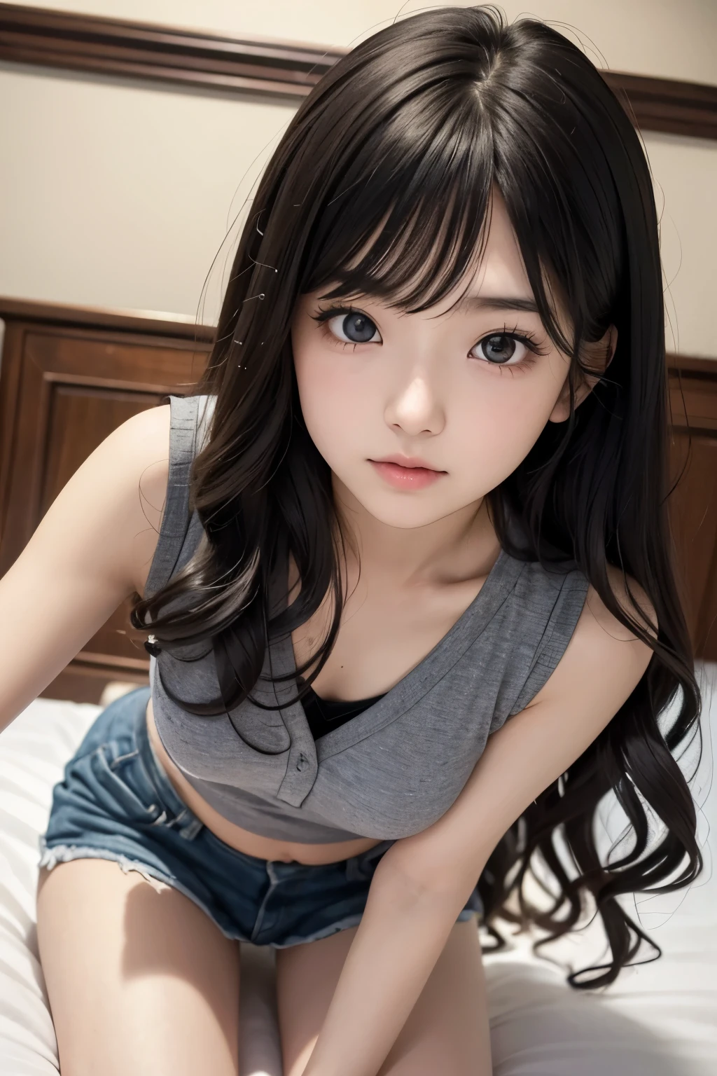 Best Quality,masterpiece,Very detailed、High resolution, Very detailed, Best Qualityの写真,Teen,Teen,Age 15,High school girl,Idol,beautiful girl, Long Hair, With bangs, Black Hair,((Wavy Hair:1.2)),Detailed eyes, Big Eyes, Wide eyes, cute, cute, cute日本人女性、Very delicate and beautiful face,Wearing a mask on his face,Hotel Rooms,Lie down in bed, Perfect dynamic composition,Fair-skinned girl, kind,Junior high school students,Kneel on the floor,Big Same, おPussy, Pussy, Nipples, I can see your panties,Slender thighs seen from the front, 18 years old, Adorable , 美しいJunior high school students, Big Eyes, 美しいHigh school girl, Selfie, Personal photo shoot,Selfieの角度,Women&#39;s Room,indoor , (Pink jacket), Pink underwear, , High school girl（Hmmmm）,She smiles happily at me, colorful, Natural Hair