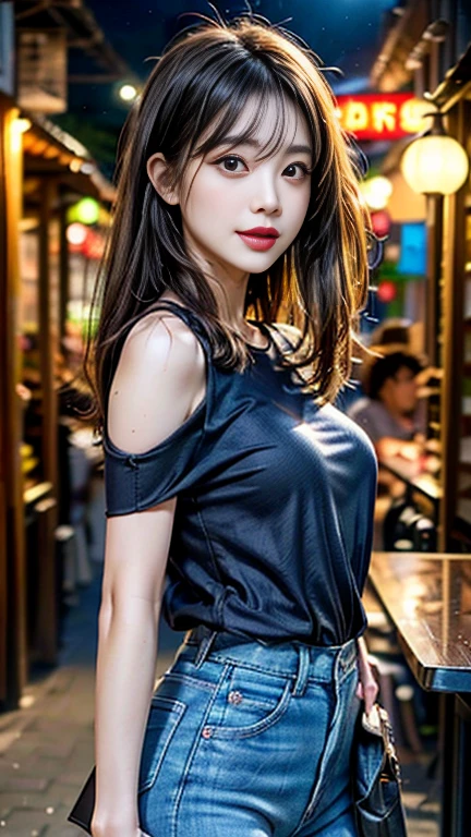 ((((masutepiece, Best Quality, High resolution)))), extremely detailed 8K, Beautiful girl with slim body, (Ultra HD, Ultra-detailed, Highly detailed, Highly realistic, Ultra-realistic, photos realistic), (1girll:1.5), short wavy hair, bob cuts, (dynamicposes), facing at camera, lightsmile, Purple eyes, (nedium breasts: 1.2), (beautifull detailed face, Beautiful detailed eyes), (White vest, Thin material), cleavage, Dark Denim Shorts, Glow, Sweat, (rays of sunshine, Sunlight)，nakeness，bared  chest, muscular, biceps