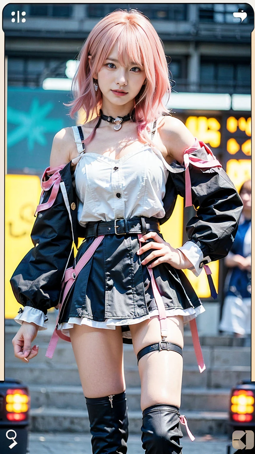 (gray background)(masterpiece) ultra-detailed solo 1girl hands on sides medium breasts, (full body standing)