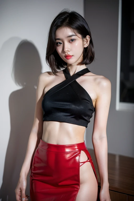 (masterpiece), best quality, expressive eyes, perfect face, Thailand MMA girl, killer, tanned, (masterpiece), best quality, expressive eyes, perfect face, 1girl, beautiful face, Beauty of beauty, (shinny skin, bob cut with movement), black eyes, eyebrows, Looking at Viewer, red polyester bodysuit, yandere look, bloodthirsty expression, standing in frustration, Black hair, (large swaying chest, A slender,), full body, bandage wrapped legwear, muscles, collarbone, slim waist, slim athletic build, Studio Lighting, Muaythai headband, bandage MMA gloves, Sweating, underworld fighting room, Thai face, knee pads, MuayThai, perfect anatomy, bandaged foot, feet, MMA shorts, solo, cum inside, sperm inside, wet shorts, kicks, Her Name, Thai language