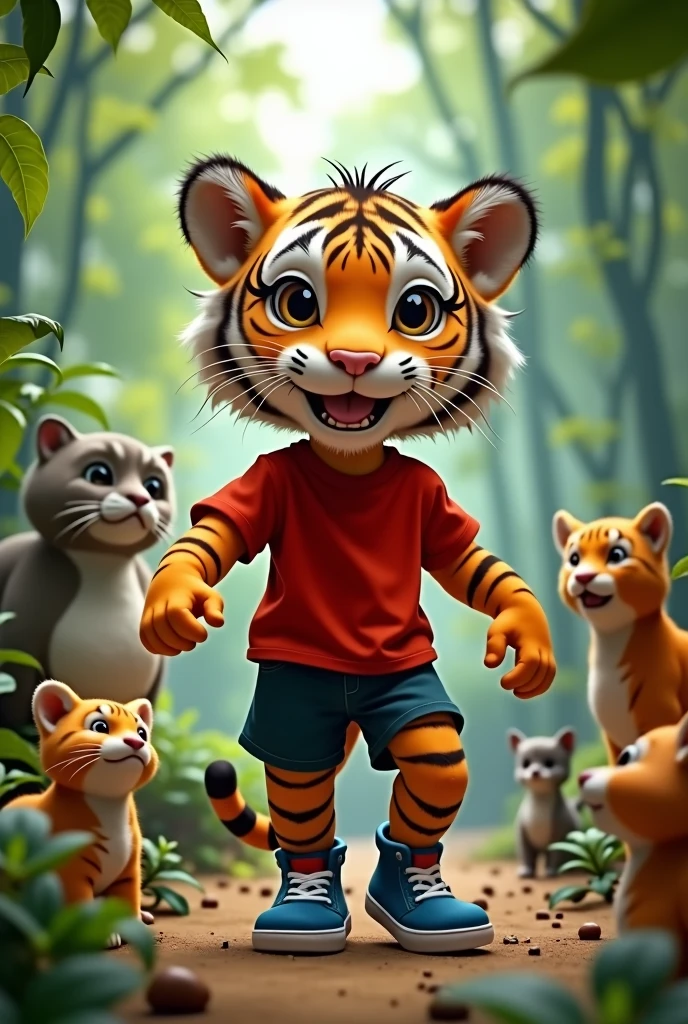 A cartoon rabbit and  cartoon horse and cartoon tiger