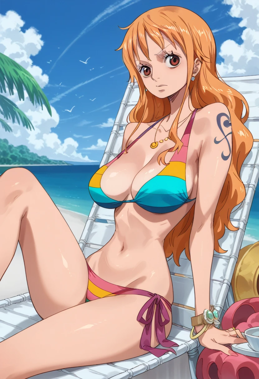 Realistic, full detail, One girl, nami, sexy, bikini, high quality