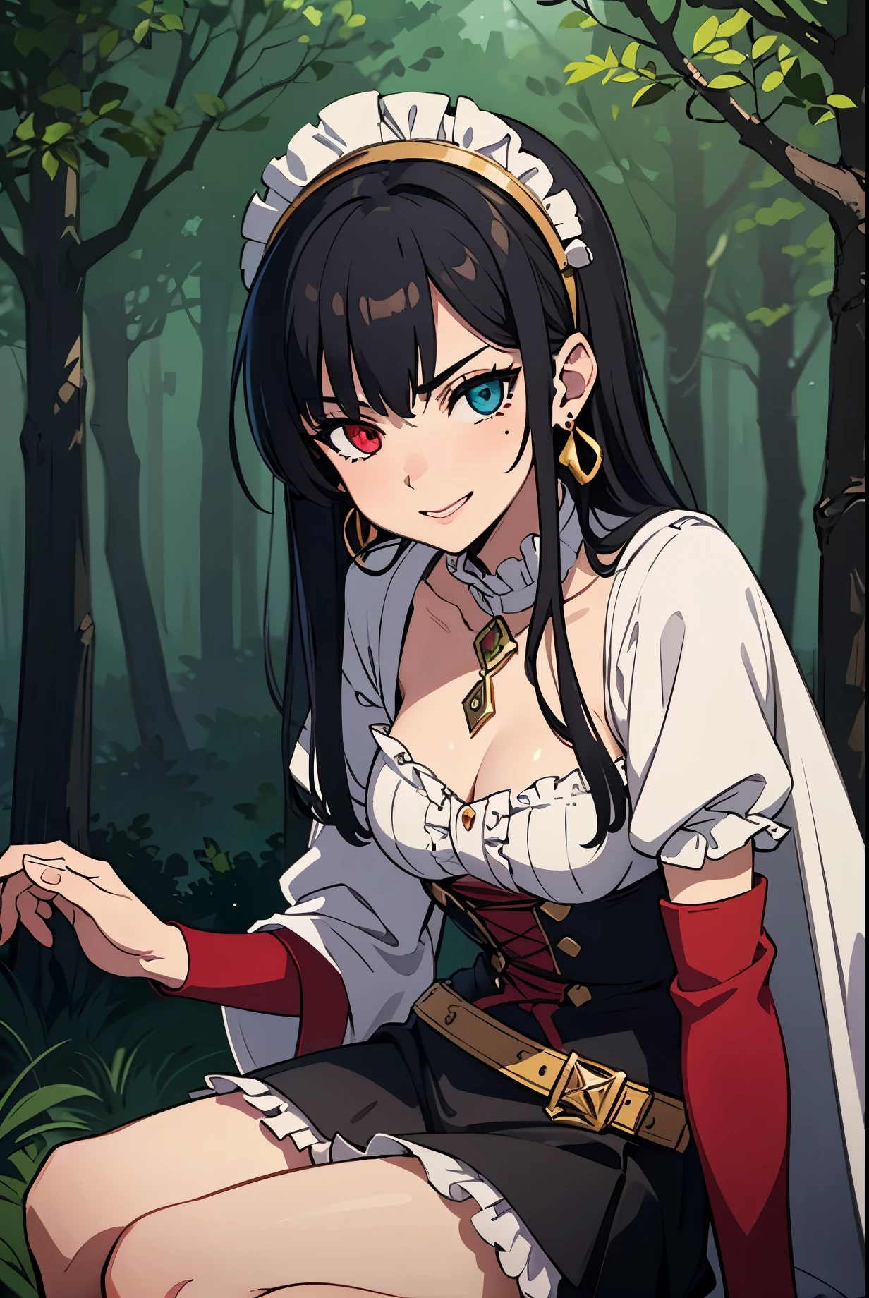 Perverted man Possessed Garnet, glowing red eyes, seductive grin, horror ambience, dark, wearing white royalty queens attire, sitting on a throne, seductively, menacing throne room,