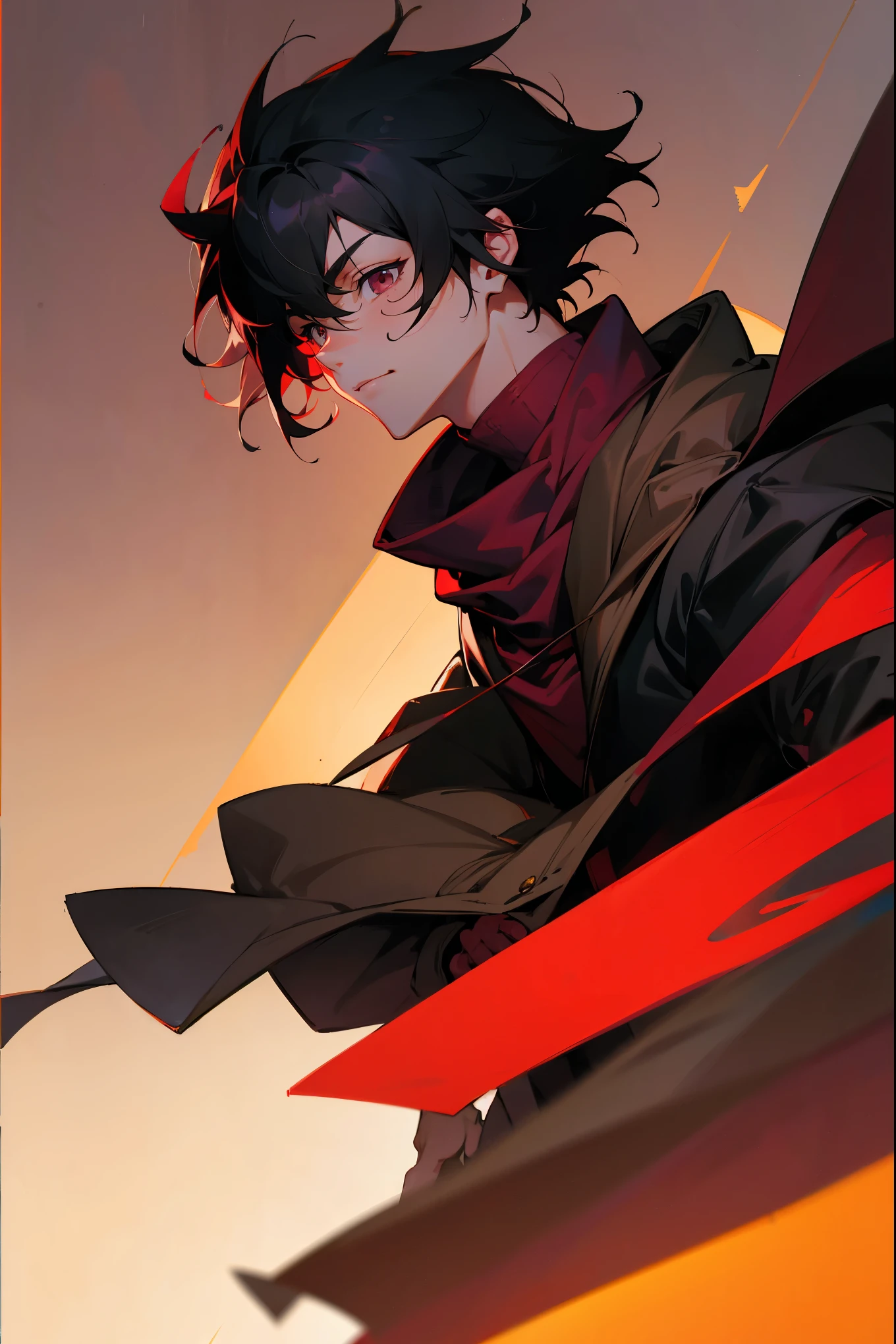 Anime boy with dark hair and red eyes