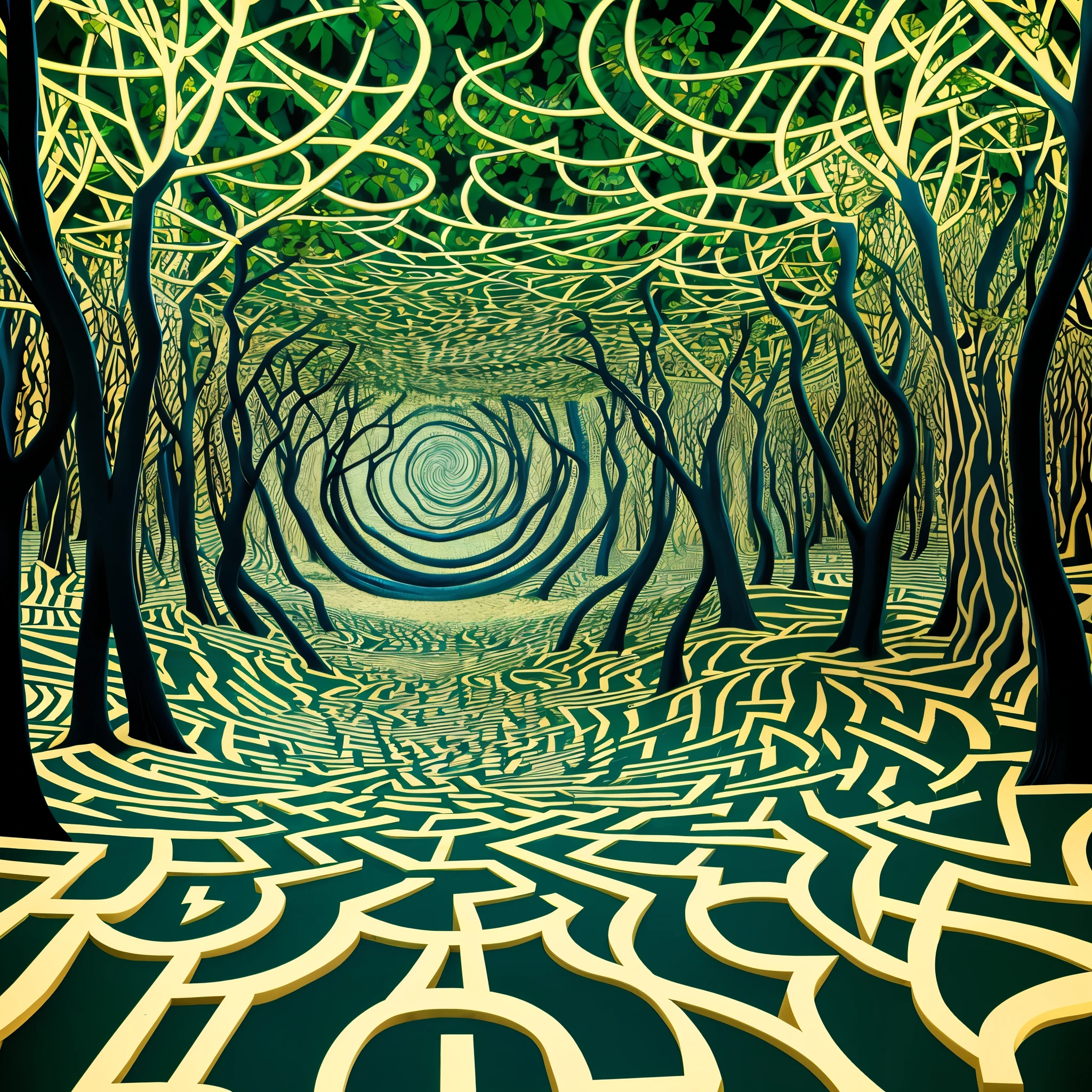 winding path, magic, fantasy,sexy monsters,art inspired by Bill Sienkiewicz and dave mckean