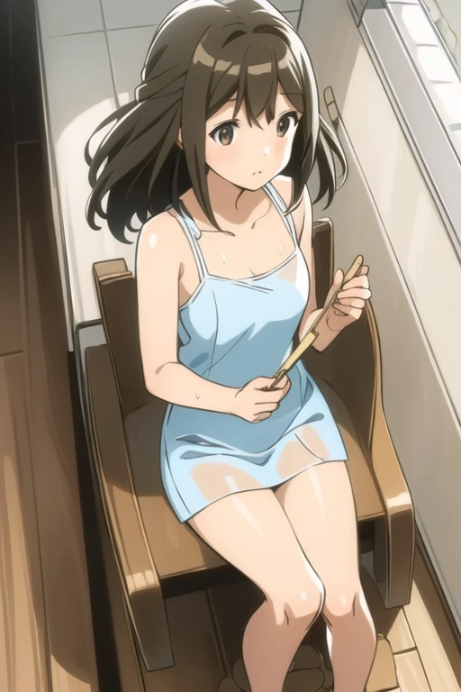 1 girl, (solo), ((amanogawaki)), best quality, highres, high quality, 8k, HD, super detail, anatomically correct, UHD, accurate, (masterpiece:1.0), (high quality:1.0), (ultra detailed), ((Adult:1.2)), (sitcrossleg), crossed legs, (shorttubedress), strapless bodycon, short tube dress, (Heel Sandals), (five fingers)