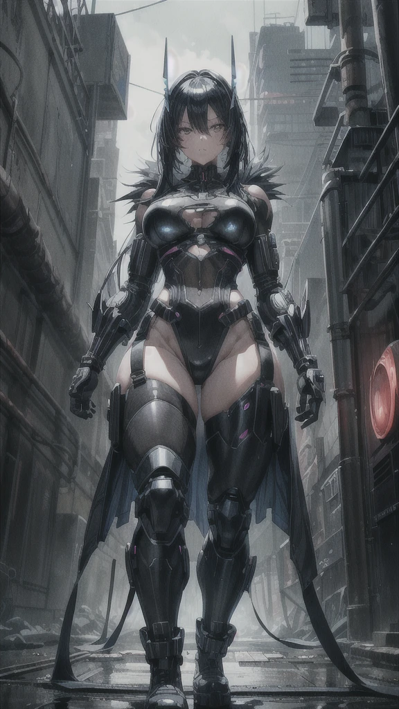 A stunning futuristic photograph Showing The Full Body of a beautiful Caucasian military lady with dark, flowing hair, dressed in a futuristic fashion bikini top and tight booty shorts, donning stylish sunglasses and fashion couture military boots. She confidently holds a massive cyberpunk-style sniper cannon over her right shoulder. The scene is set in an intricate cosmic futurism environment, filled with whimsical surroundings and ethereal liquid light particles that rain vivid light everywhere. The artwork is executed in an amazing hyperrealistic style, capturing every intricate detail flawlessly. The image quality is at its best, with UHD, HDR, DOF effects, and shot with a DSLR camera capable of 8K resolution. The artist used the Fujifilm X4.Manga and Counterfiet-V3.0 techniques to create this mesmerizing masterpiece.