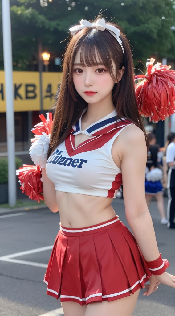 (masterpiece:1.5, Top image quality, 8K、Photorealsitic:1.9)、(cheer girl:1.5)、a miniskirt、((A smile))、(Brown eyes)、独奏, soft boob,Young girl cleavage、no-bra, Latina, puberty, Sheer panties、 frombelow, Beautiful feet、coxa、Bedrooms、 shinny skin、Glossy lips、Beautiful skin、Muscle exposure、Light on the Face、Cheer Dance Club、1 persons、((embarassed face))