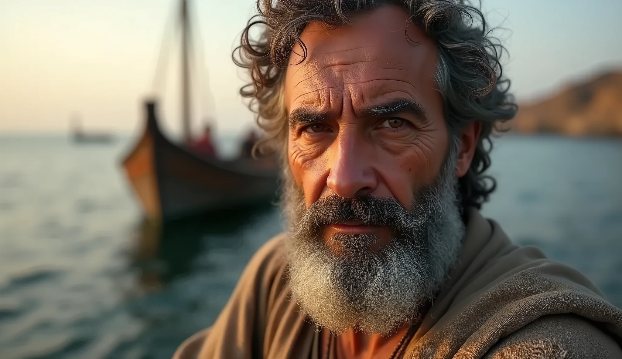 A close-up of the fishermen's expressions, showing their diligence and determination.