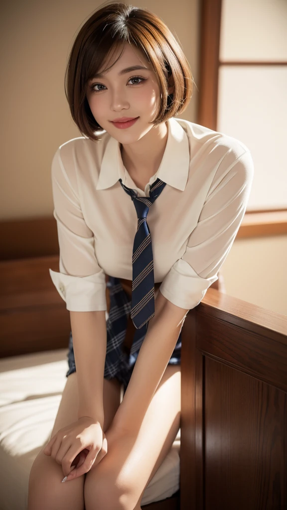 (RAW Photos, highest quality), (Realistic, Realistic: 1.3), masterpiece, Very delicate and beautiful, Very sophisticated, CG, Unity, 2k wallpaper, wonderful, Are you okay, Bright smile, Very sophisticated CG Unity 8K wallpapers, Large file size, 超High resolution, High resolution, Disorganized, Soft Light, ((short hair: 1.3), Short bangs, Silver Hair, Floating Hair Nova Frog Style), Details of a beautiful girl, Are you okay fingers, very Are you okay eyes and face, beautiful nose details, Beautiful eyes in every detail, Long eyelashes, Shine light on your face, Looking at the audience, (Shut your mouth.: 1.2) 1 girl, cute, young, Mature Face, (whole body: 1.3) Realistic Face, Realistic body, Slim and beautiful thighs, ( Ulzzang-6500-v1. 1:0.8) business suit, Cross lace clothing, blouse with open chest, Open clothes, office, Open cardigan, Black thighs、Beautiful cleavage